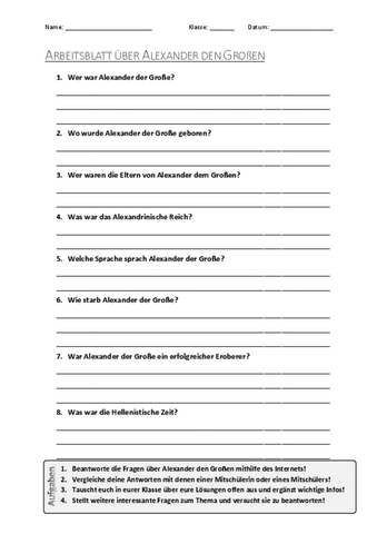 Arbeitsblatt zum Thema "Alexander der Große" | Unterricht.Schule